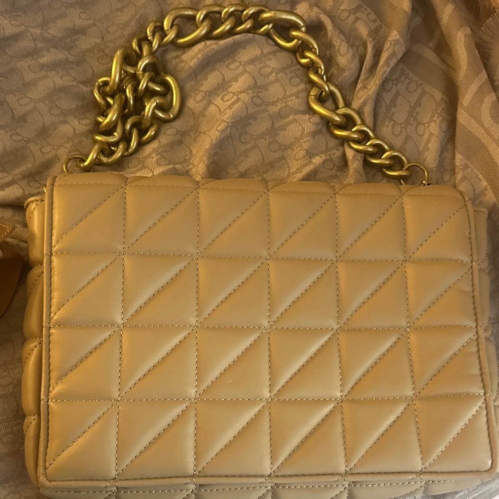 Elegant Quilted Tan Handbag